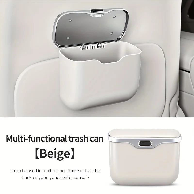 Multifunctional Car Trash Can with Lid – Hanging Storage Bin for Wet & Dry Use, Auto Interior Organizer Box Accessory