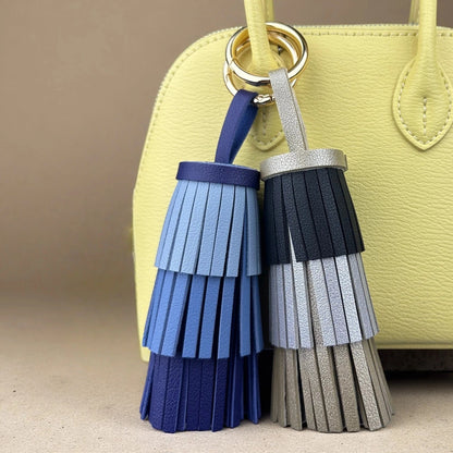 Bohemian Leather Tassel Charm - Thick Fringe Bag Accessory with Large Metal Ring