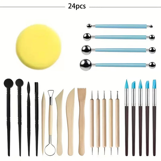 24-Piece Pottery & Clay Sculpting Tool Set – Dual-Ended Stylus for Ceramics, Air-Dry & Polymer Clay Modeling