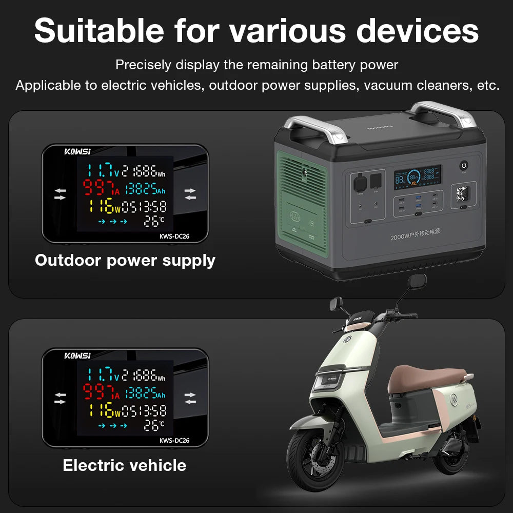 KWS-DC26 Electric Power Meter - DC8-80V LED Voltmeter Ammeter Battery Charging Tester with XT60 & XT90 Plug