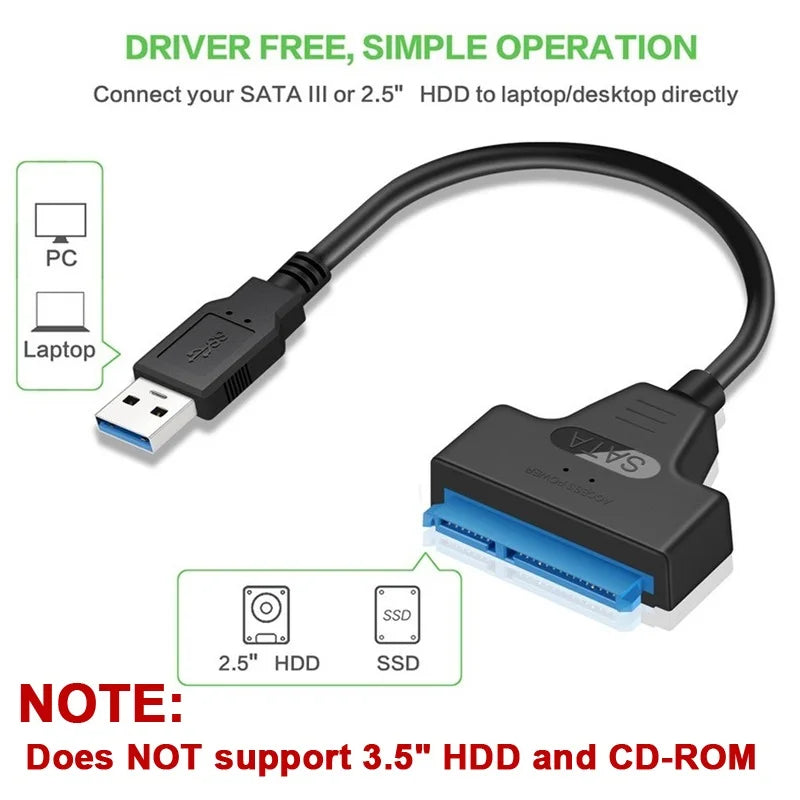 SATA to USB 3.0 Adapter Cable for 2.5 Inch HDD SSD - SATA III 22 Pin Hard Drive Connector with 6Gbps Data Transfer