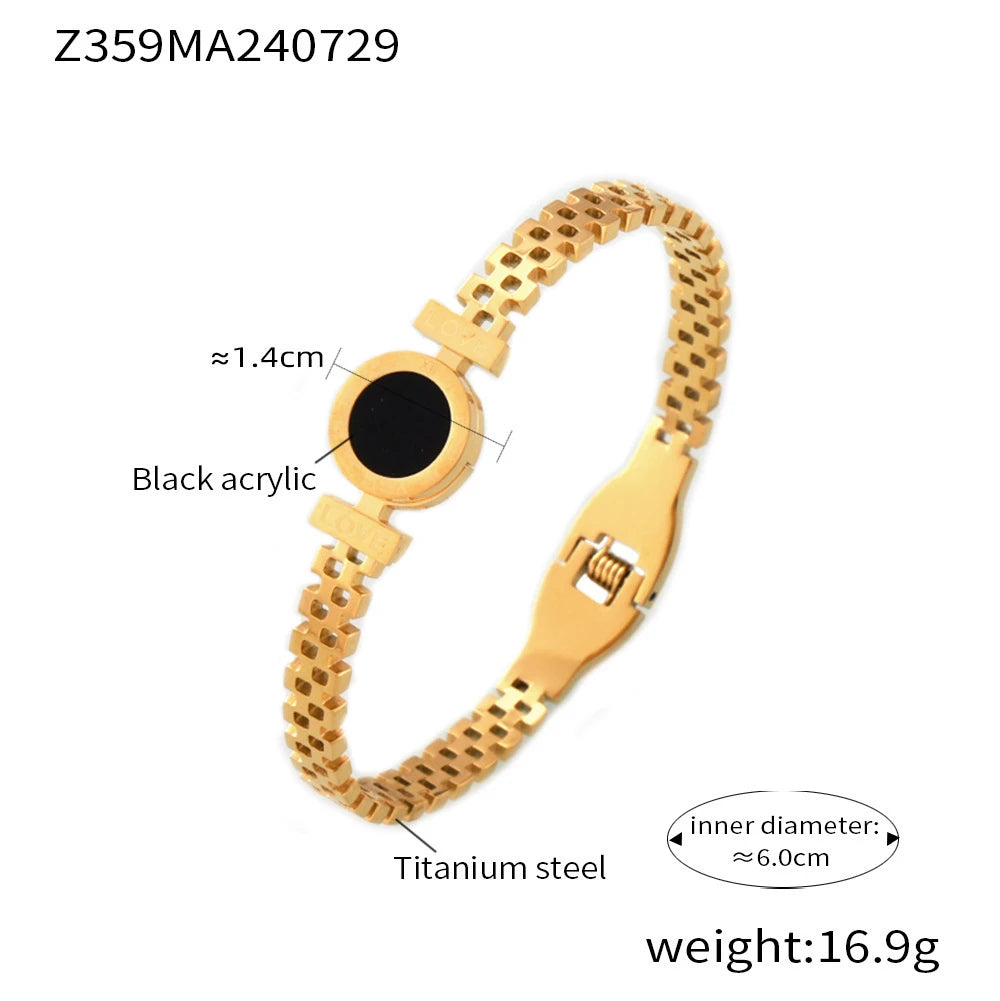 RAKOL 316L Stainless Steel Roman Numeral Ring – Black Shell Adjustable Zircon Tail Ring for Women, Fashion Jewelry