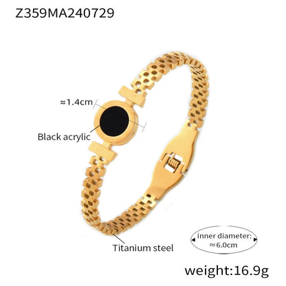 RAKOL 316L Stainless Steel Roman Numeral Ring – Black Shell Adjustable Zircon Tail Ring for Women, Fashion Jewelry