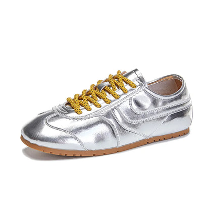 2025 New German Training Shoes for Women, Genuine Leather Lace-up Sneakers, Retro Flat Forrest Gump Style, Large Size