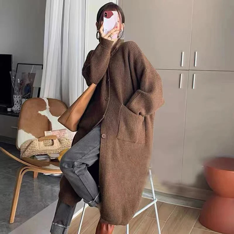 Women's High Neck Knitted Cardigan – Single Breasted Long Sleeve Mid-Length Sweater Jacket for Spring & Autumn