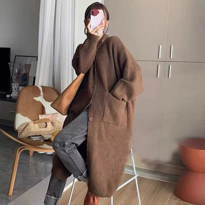 Women's High Neck Knitted Cardigan – Single Breasted Long Sleeve Mid-Length Sweater Jacket for Spring & Autumn