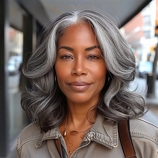 Soul Lady Salt & Pepper 5x5 Glueless HD Lace Closure Wig – Body Wave Bob, Silver Grey Loose Wave Human Hair for Black Women