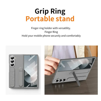 Luxury Wristband Case for Samsung Galaxy Z Fold 3-7 – Invisible Bracket Silicone Cover with Hand Strap & Folding Stand
