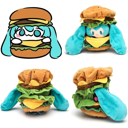 Cute Hatsune Miku Plush Doll with Hamburger Outfit – Changeable Clothes Anime Figure Stuffed Toy Collectible Gift