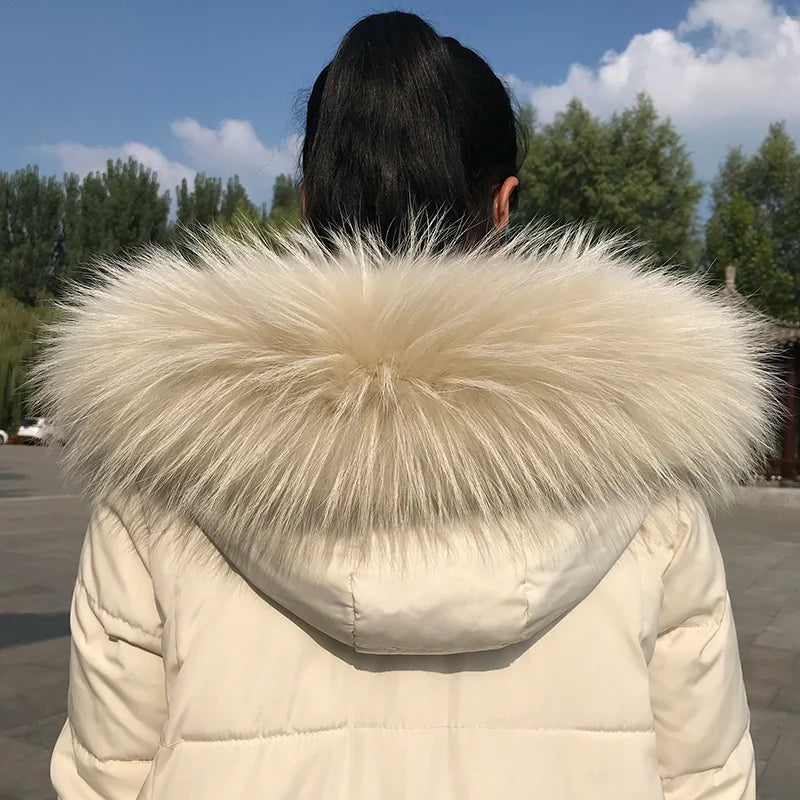 Natural Raccoon & Fox Fur Scarf – Luxury Women’s Winter Fur Collar and Hood Trim for Coats & Jackets