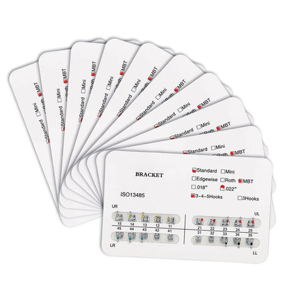 AZDENT 10 Packs Dental Brackets – Orthodontic Metal Mini Standard Roth MBT Slot 0.022/0.018 with Hooks, 20 Pcs per Pack