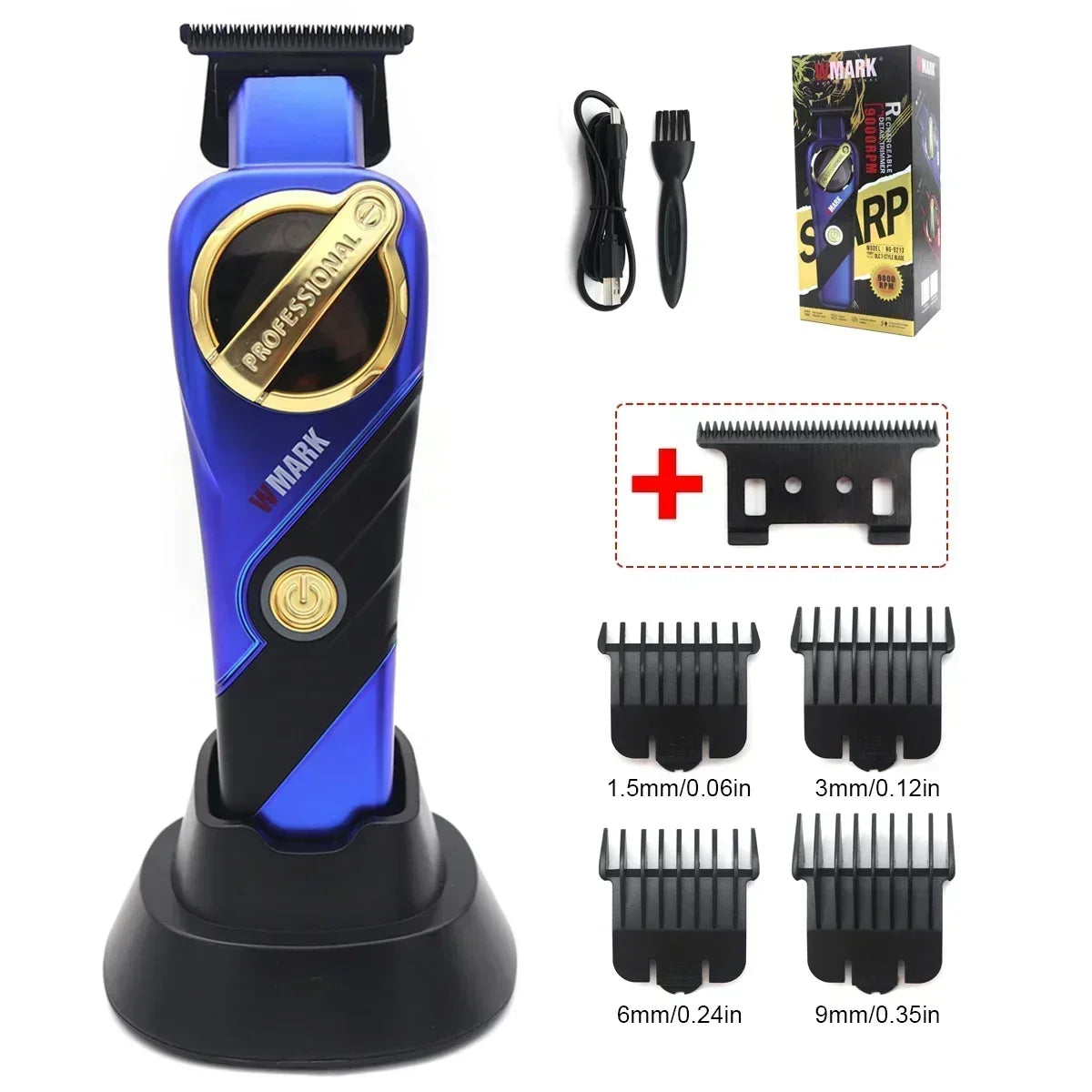 WMARK NG 9213 Professional Hair Trimmer for Men – 9000 RPM Magnetic Motor, DLC T-Blade, Zero Gapped Finishing Clipper