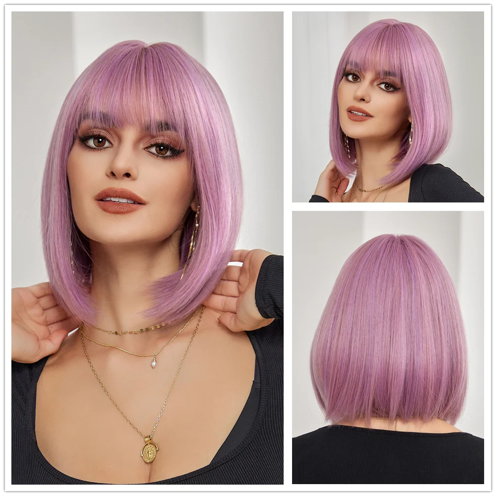 CharmSource Pink BOBO Short Synthetic Wig for Women — Natural Wave, High-Density, Heat-Resistant Hair for Daily & Party