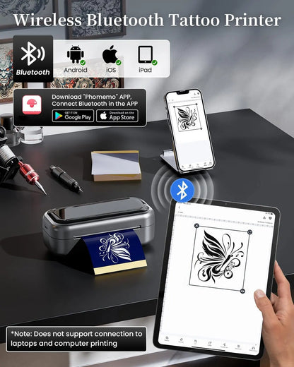 TP31 Thermal Tattoo Stencil Printer – Wireless Bluetooth Mini Portable Printer with Transfer Paper for Tattoo Artists