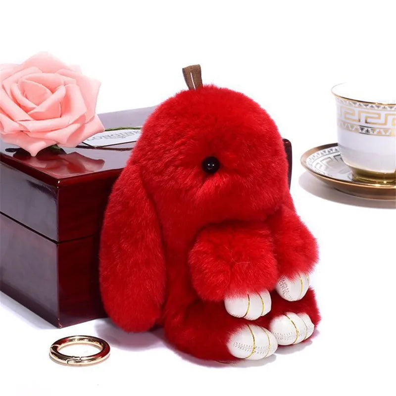 Fluffy Rabbit Fur Pompon Keychain – Cute Bunny Bag and Car Key Ring for Women and Girls
