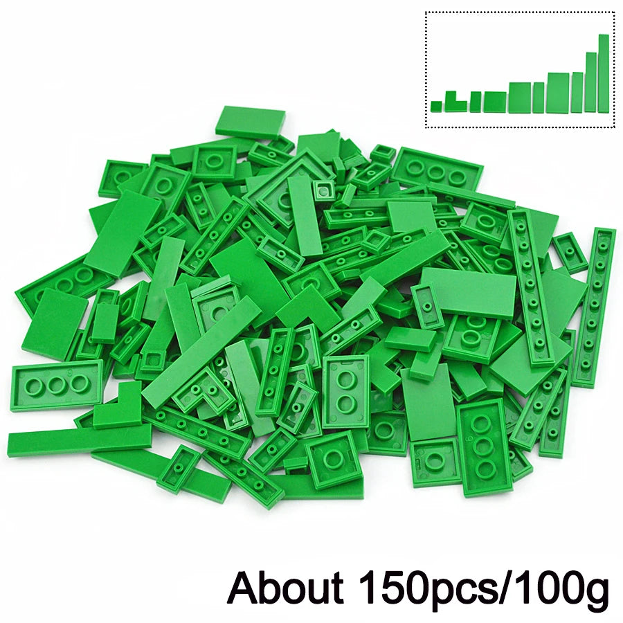 150-Piece DIY Building Blocks Set - Multicolor Flat Tile Construction Parts for Creative Educational Play and Crafts