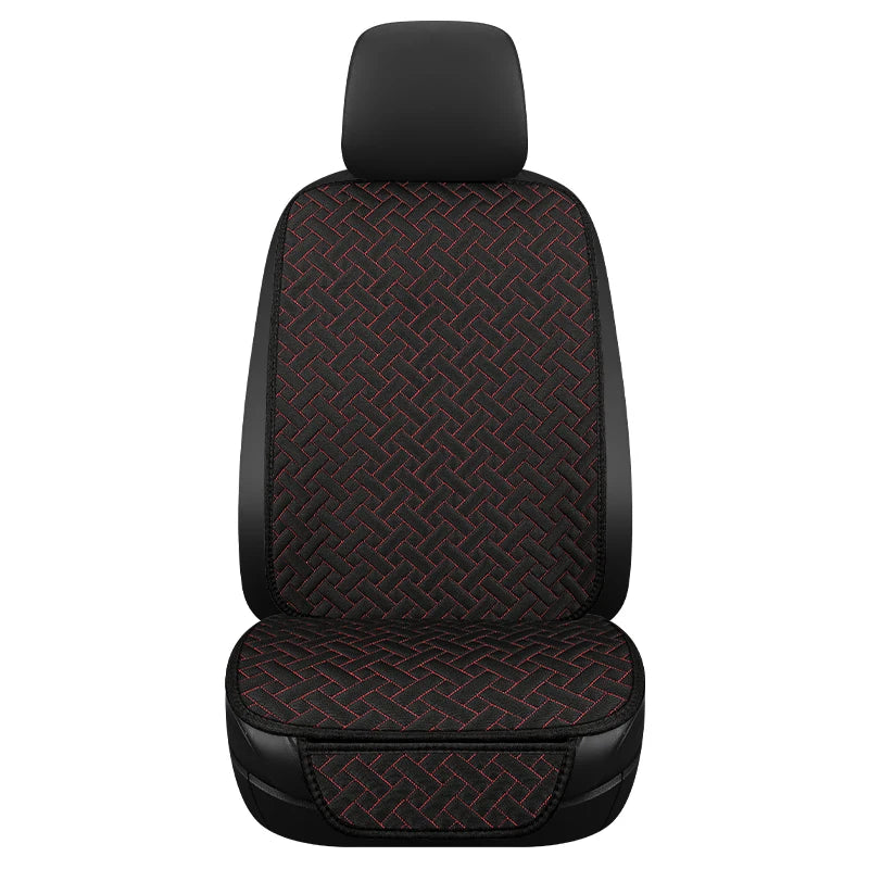 Universal Linen Car Seat Cushion - All-Season Woven Pattern Anti-Slip & Wear-Resistant Seat Cover Set