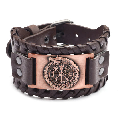 Trendy Viking Bracelet – Nordic Rune Compass & God Bird Charm Leather Woven Jewelry for Men, Fashion Accessory & Party Gift