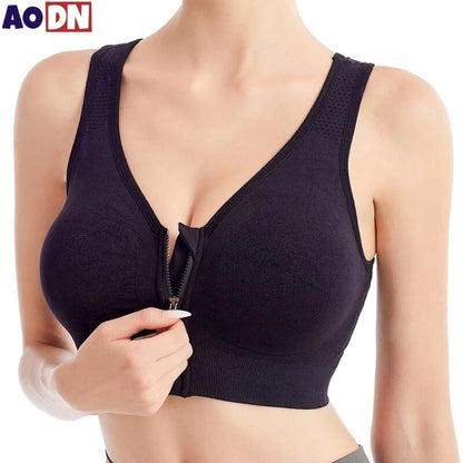 Women's Running Sports Bra – Front Zipper, Shockproof, Seamless & Breathable Bralette Without Underwire