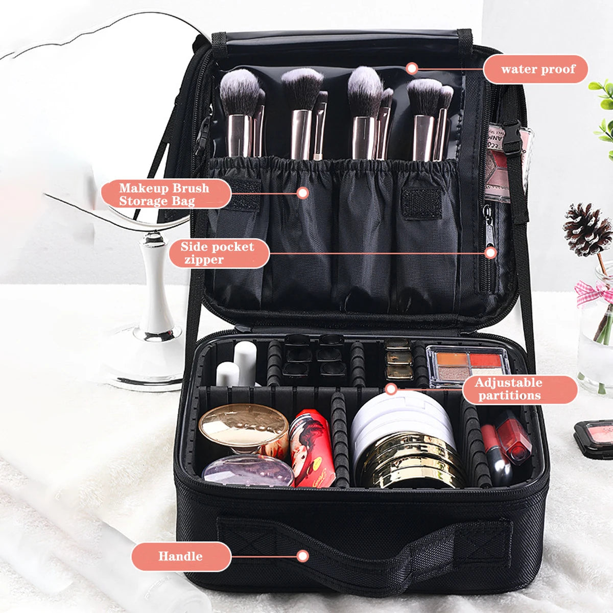 YANZA Professional Makeup Case – Cosmetic Organizer & Travel Storage Box for Brushes, Beauty Tools, and Manicure Supplies