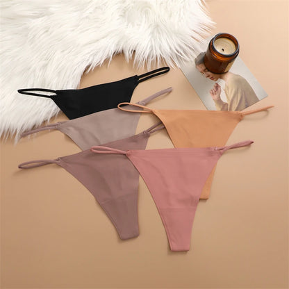 5PCS Seamless Ice Silk Thongs for Women – Low Waist Sexy Bikini T-Back, Solid Color Traceless G-String Panties, XS-XL