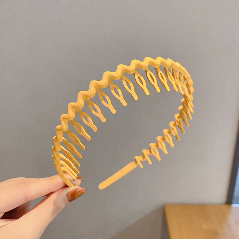 Elegant Solid Color Wave Hairbands for Women – Toothed Non-slip Hair Combs, Face Wash & Sports Headbands, Hair Accessories for Girls