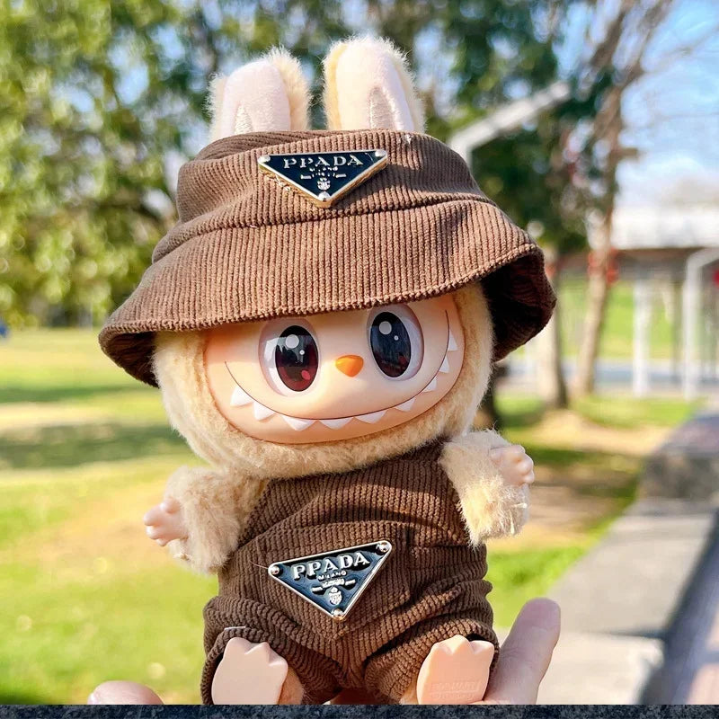 Corduroy Clothing Set for 17cm Labubu Doll – Outfit, Hat & Shoes DIY Accessories Gift