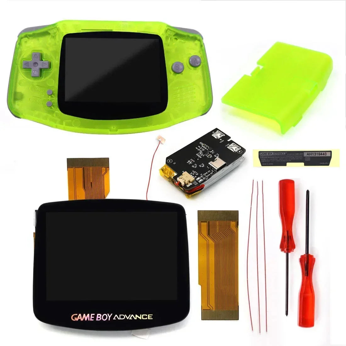 GBA V5 Laminated IPS LCD Backlight Kit – Built-In 1800mAh Rechargeable Battery with Type-C Port for Game Boy Advance