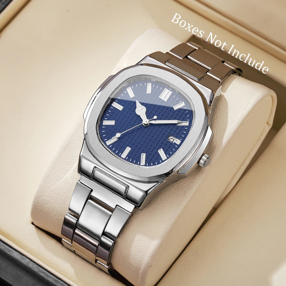 Luxury Men’s Business Watch - Square Dial Stainless Steel Quartz Watch with Calendar