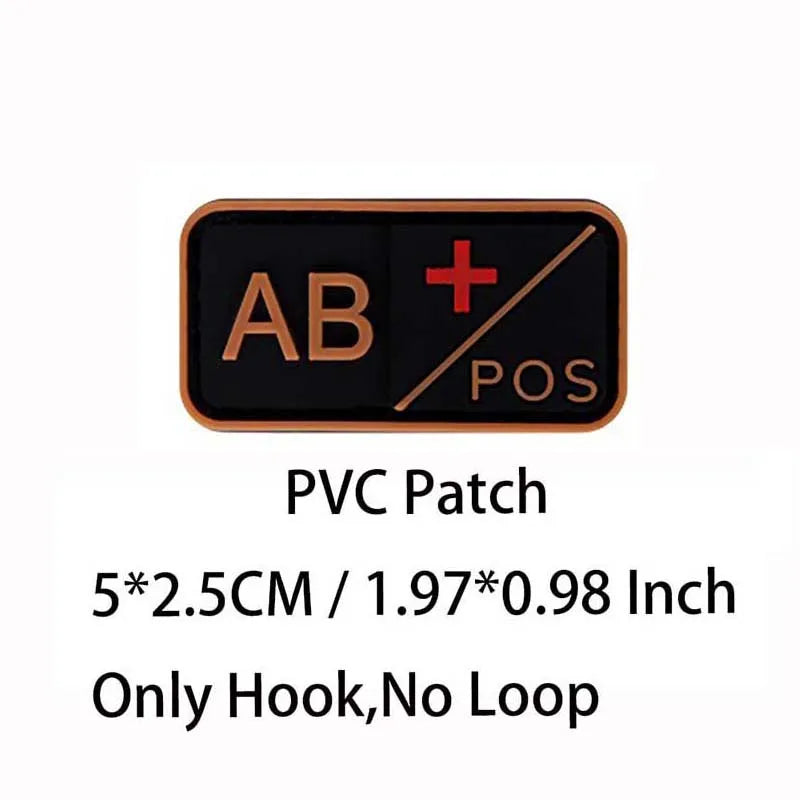 PVC Blood Type Hook Patch - A B AB O Positive Negative Military Tactical Badge for Backpack & Outdoor Gear