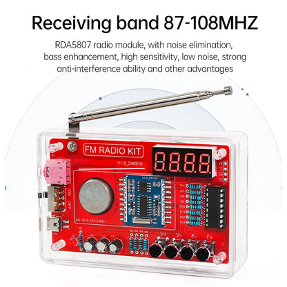RDA5807 DIY FM Radio Kit - 87–108MHz Adjustable Frequency Digital Display Soldering Project for Electronics Practice