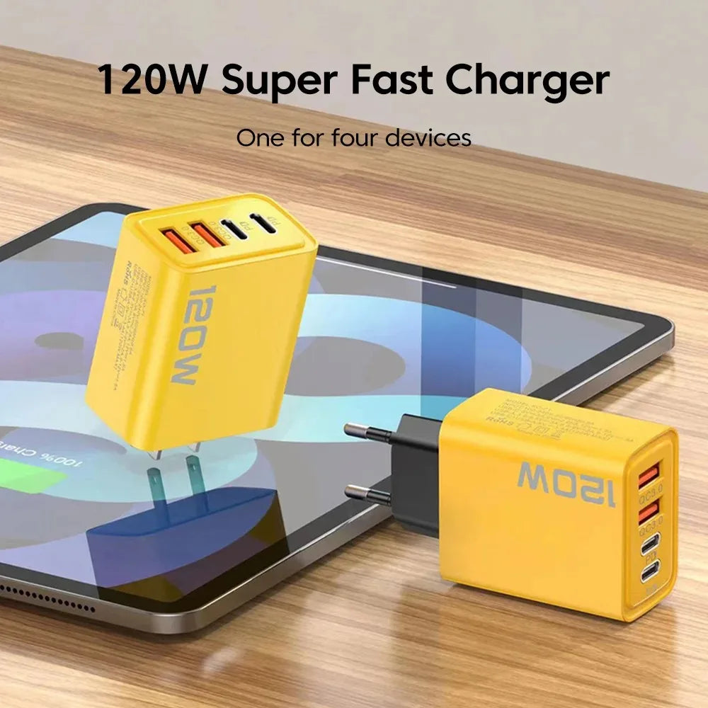 120W PD USB-C Charger - Fast Charging Mobile Phone Adapter with Quick Charge 3.0, Type C for iPhone, Samsung, Xiaomi, EU/US Plug