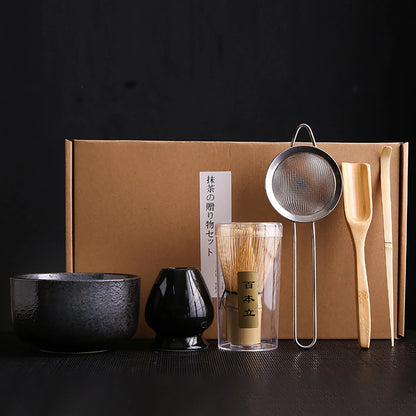 4/6Pcs Bamboo Matcha Tea Whisk Set – Scoop, Brush, Strainer & Bowl for Japanese Tea Ceremony
