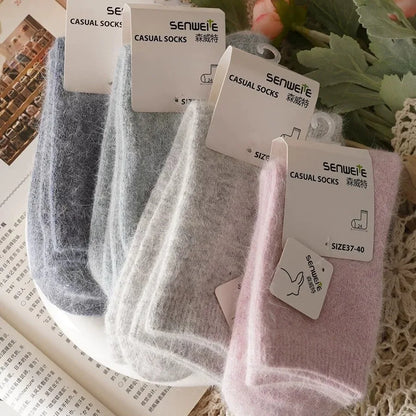 Women’s Wool Winter Socks — Thick Warm Medium Tube Rabbit Hair & Cashmere Socks for Autumn/Winter