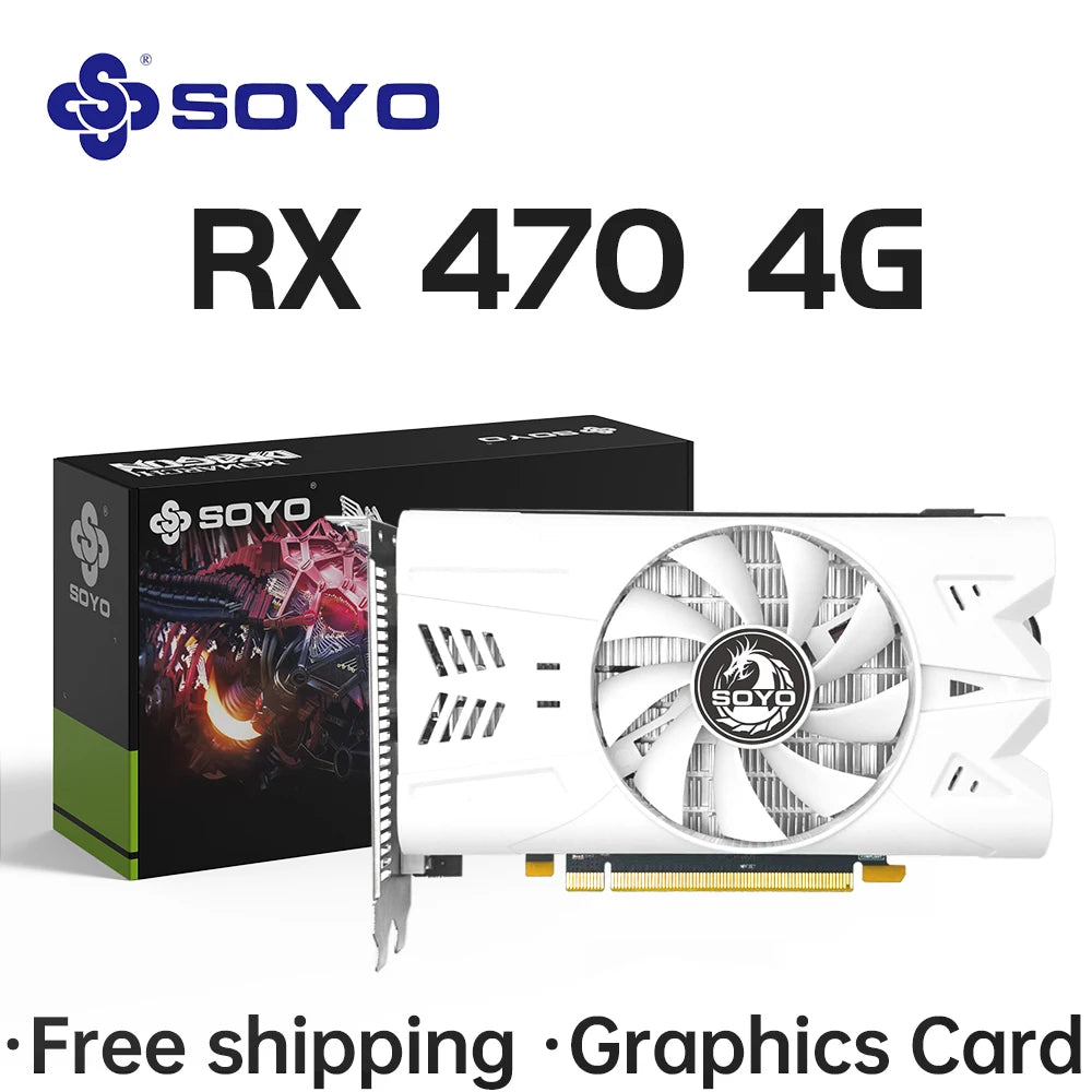 SOYO AMD Radeon RX470 4GB GDDR5 Graphics Card – 256bit Video Card with HDMI, DP, DVI for Desktop Gaming GPU