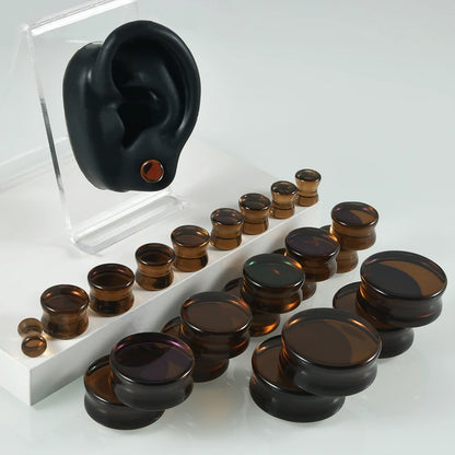Natural Glass Double Flared Ear Plugs – Colorful Ear Tunnel Gauge Expanders Body Piercing Jewelry