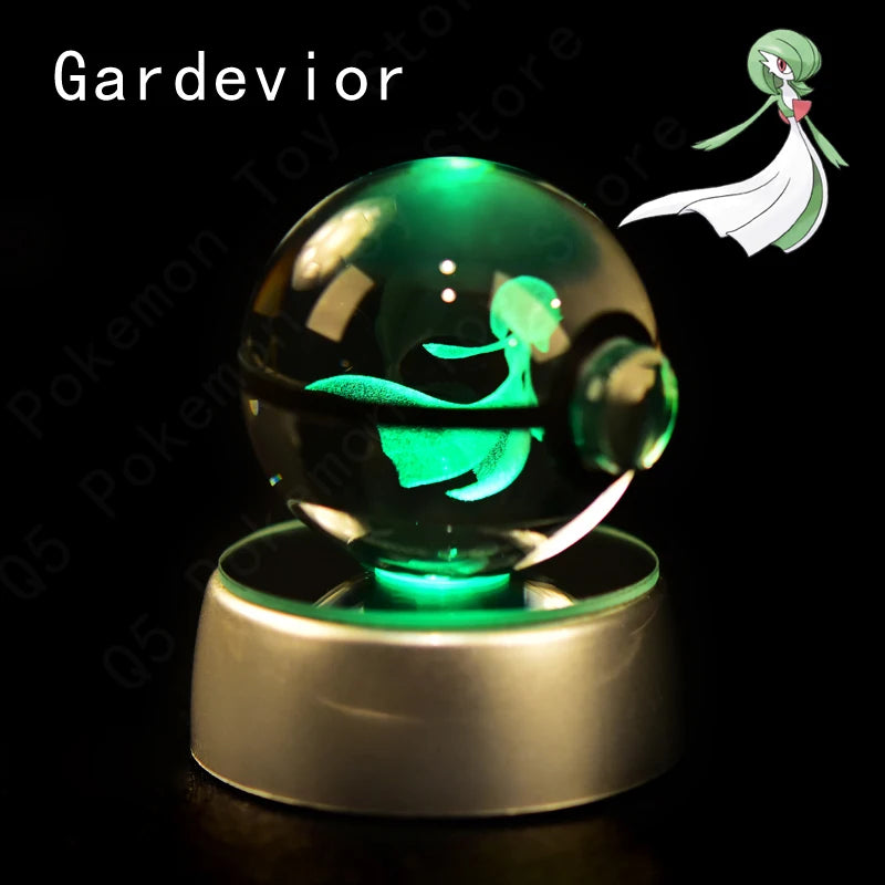 Pokemon 3D Crystal Ball Figurine — Pikachu, Gengar, Mew, Mewtwo Glass Statue with Lamp Base, Kids Birthday Gift
