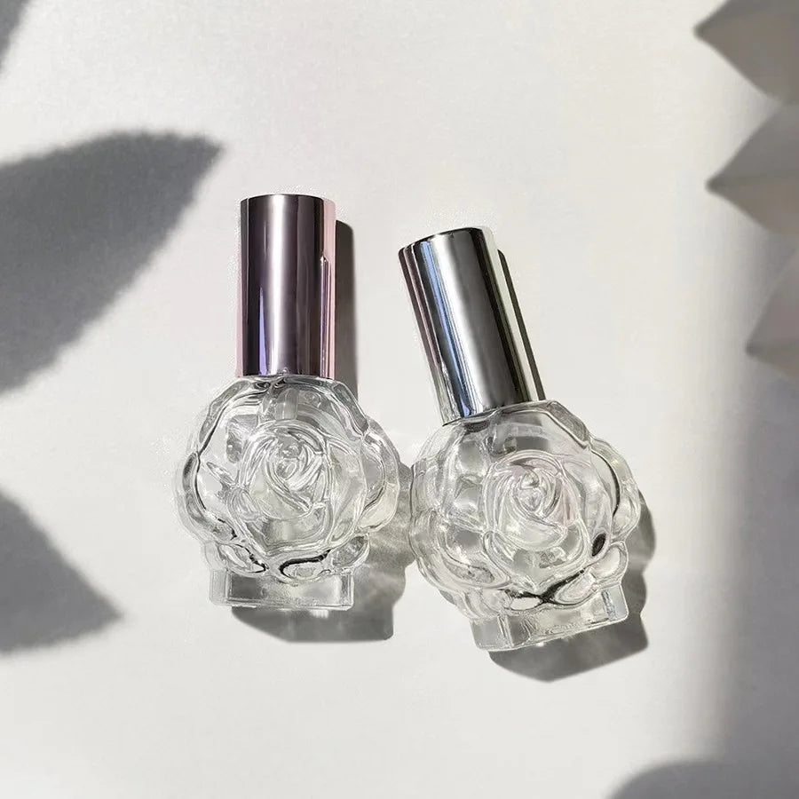 10ml Rose-Shaped Glass Perfume Bottle – Mini Refillable Spray Atomizer for Travel & Cosmetic Mist