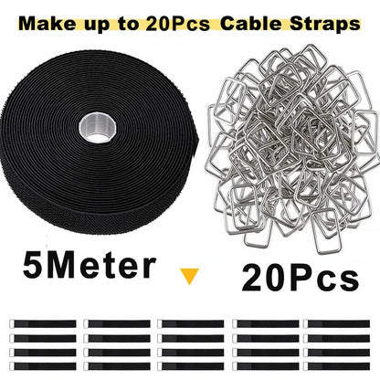 5M Hook & Loop Cable Straps with 20 Buckles – Adjustable Cut-to-Length Nylon Cinch Straps for Cable Organization