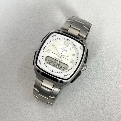 Men’s Digital Square Quartz Watch - Large Dial Luminous Fashion Watch with Alarm