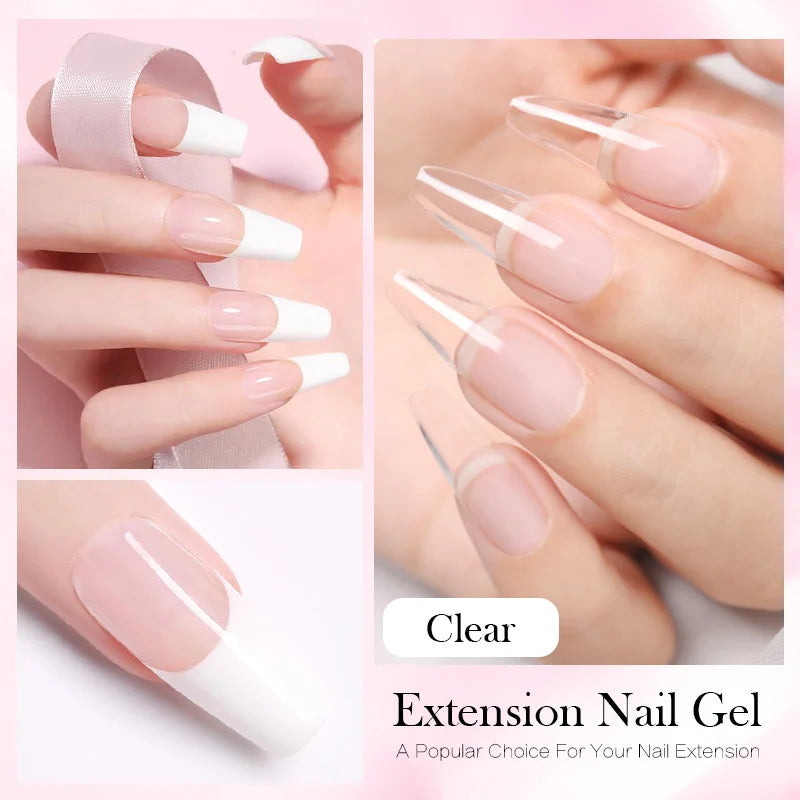 BORN PRETTY Hard Jelly Extension Nail Gel Polish: French Nails Nude Pink White Clear Fibre Glass Gum - 60/30ml for Manicure Extension