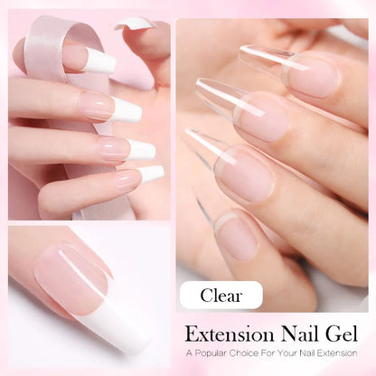 BORN PRETTY Hard Jelly Extension Nail Gel Polish: French Nails Nude Pink White Clear Fibre Glass Gum - 60/30ml for Manicure Extension