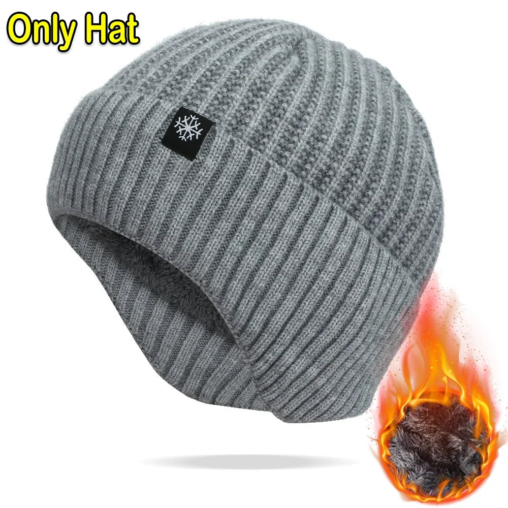 Men’s Outdoor Winter Knitted Hat – Plush Faux Fur Lined Peaked Cap with Earmuffs, Casual Fashion Bomber Hat for Cycling & Ear Protection
