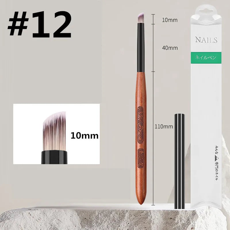 Sandalwood Handle Nail Art Brush Set – Gradient Blooming UV Gel Liner & Flower Drawing Tools for Stripes & Nail Painting