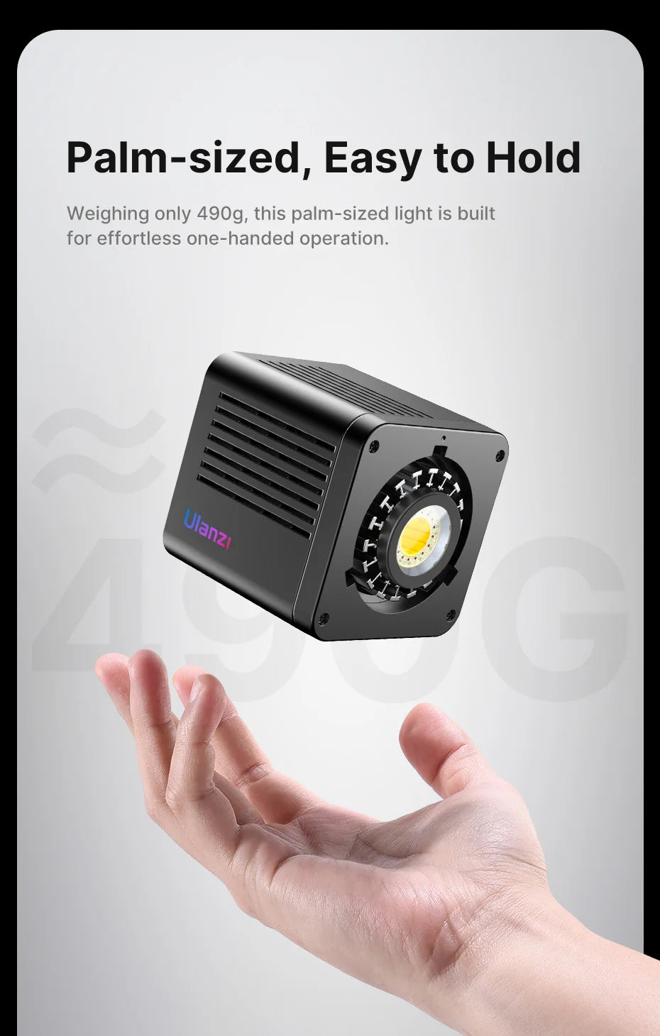 Ulanzi L024 40W RGB Video Light – 2500-6500K Bi-Color, 0-359° RGB COB Light with Mini Bowens Mount & 3400mAh Fill Light