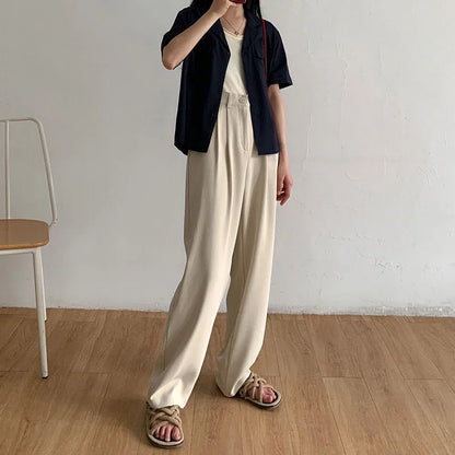 High Waist Women’s Suit Pants – Straight Office Trousers, Casual Button Loose Black Pants for Fall 2024