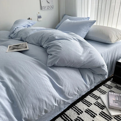 Solid Cotton Bed Linen Set – Bedding with Sheet, Duvet Cover & Pillowcases, Single to King/Queen/Twin Size