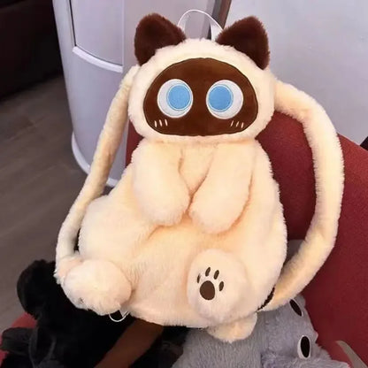40cm Kawaii Big Eyes Cat Plush Toy Backpack – Cute, Large-Capacity Stuffed Animal Bag for Boys, Girls, & Women