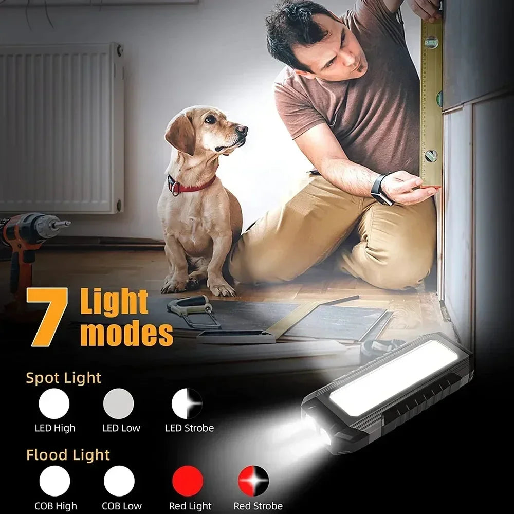 COB LED Work Light - USB Rechargeable Flashlight with Power Bank, Magnetic Waterproof Camping Lantern, 4000mAh