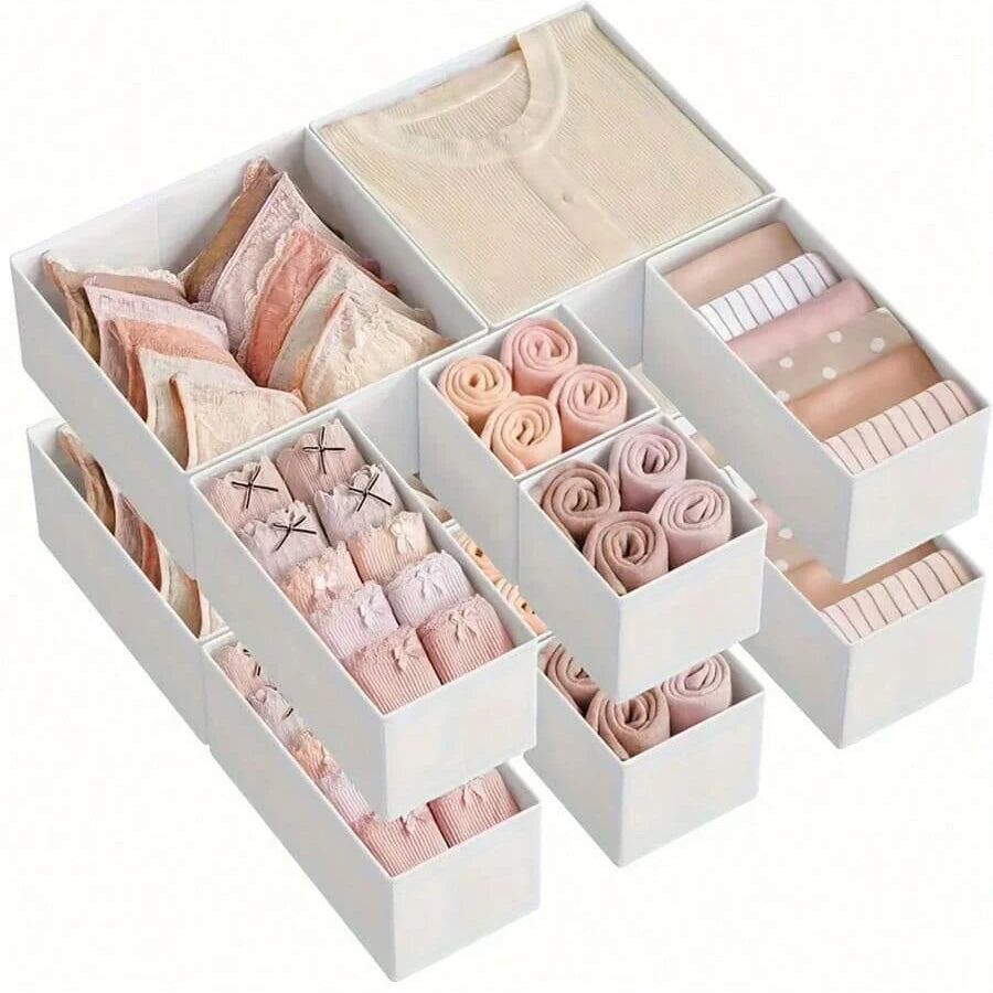 Foldable 6/12PCS Underwear Organizer Set – Hard Storage Boxes for Bras & Socks Drawer & Closet Clothing Organization System